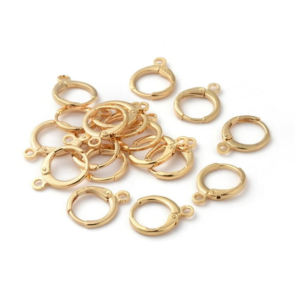 10pc Brass Huggie Hoop Earring Findings with Horizontal Loop Ring Real 18K Gold Plated 15x11.5x2mm Hole: 2mm Pin: 0.8mm