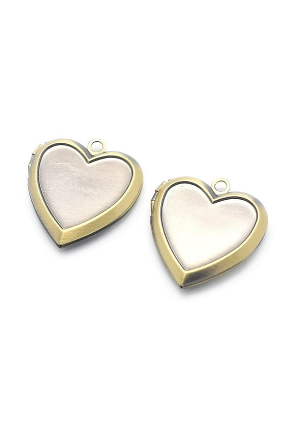 10pc Brass Locket Pendants Photo Frame Charms for Necklaces Cadmium Free & Nickel Free & Lead Free Heart Brushed Antique Bronze 24.5x22.5x3mm Hole: 2mm Inner Size: 16x12.5mm Tray: 18x15mm