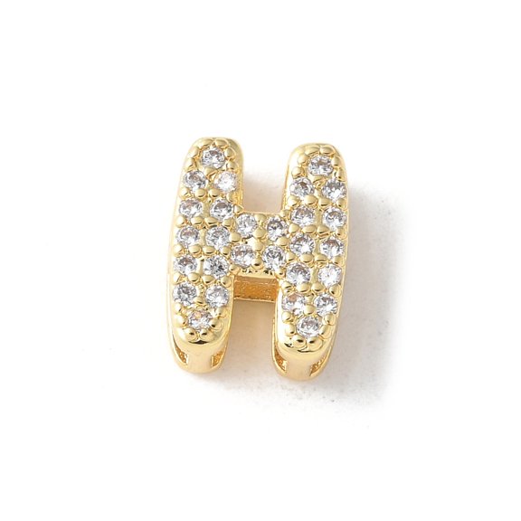 10pc Brass Micro Pave Clear Cubic Zirconia Initial Multi-strand Links Real 18K Gold Plated Lead Free & Cadmium Free Long-Lasting Plated Rack Plating Letter H 10x5~9.5x4.5~5mm Hole: 1.5~3.2x2~8mm