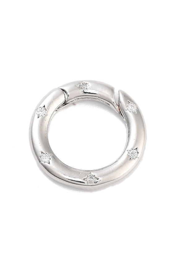 10pc Brass Micro Pave Clear Cubic Zirconia Spring Gate Rings Long-Lasting Plated Lead Free & Cadmium Free Ring Platinum 15mm Hole: 2.5mm Inner Diameter: 10mm