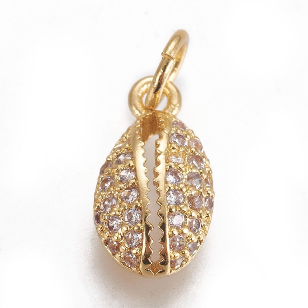 5 Pcs Golden Flower Brass Shell CZ Charms - DIY Jewelry Making Charms For Bracelet Necklace
