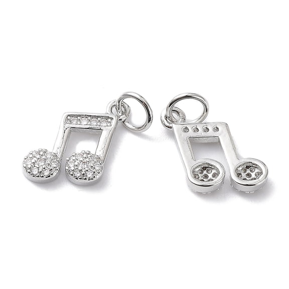 10pc Brass Micro Pave Cubic Zirconia Pendants Lead Free & Cadmium Free Musical Note Platinum 11x11x2.5mm