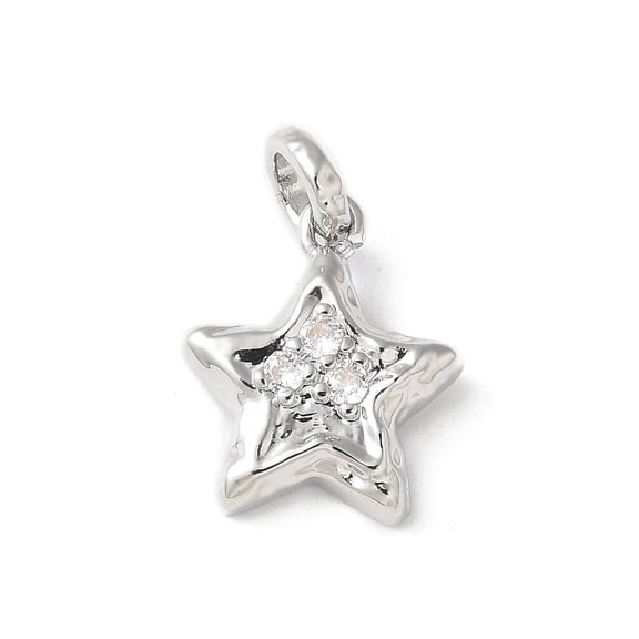10pc Brass Micro Pave Cubic Zirconia Pendants Platinum Rack Plating Long-Lasting Plated Cadmium Free & Lead Free with Jump Ring Star 15.5x13.5x3.5mm Hole: 3.5mm