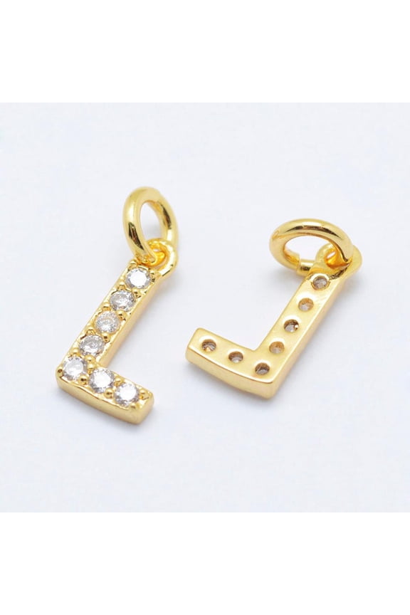 10pc Brass Micro Pave Grade AAA Cubic Zirconia Charms Letter L Cadmium Free & Nickel Free & Lead Free Real 18K Gold Plated 9x5x1.5mm Hole: 2mm