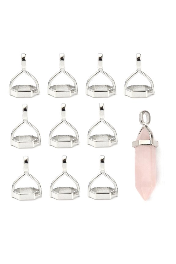 10pc Brass Pendant Hexagon Bead Cap Bails for Point Gemstone Pendant Making Platinum 15.5x12mm Hole: 2.5x4mm 8x10mm inner diameter