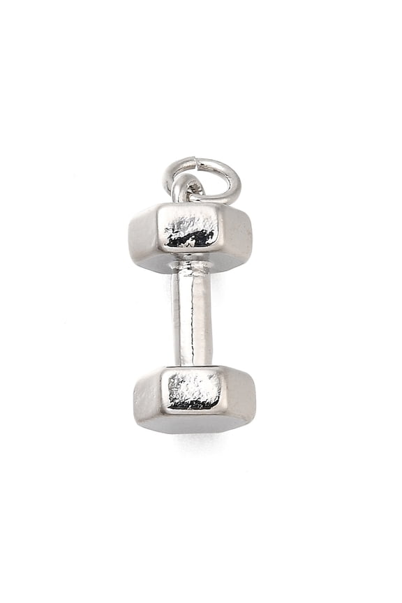 10pc Brass Pendants Dumbbell Charms with Jump Ring Long-Lasting Plated Lead Free & Cadmium Free Platinum 16x8x7mm