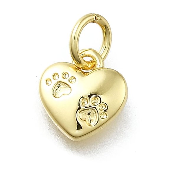 10pc Brass Pendants Heart Charms Long-Lasting Plated Lead Free & Cadmium Free Rack Plating with Jump Ring Real 18K Gold Plated 8x7.5x1.5mm Hole: 3mm