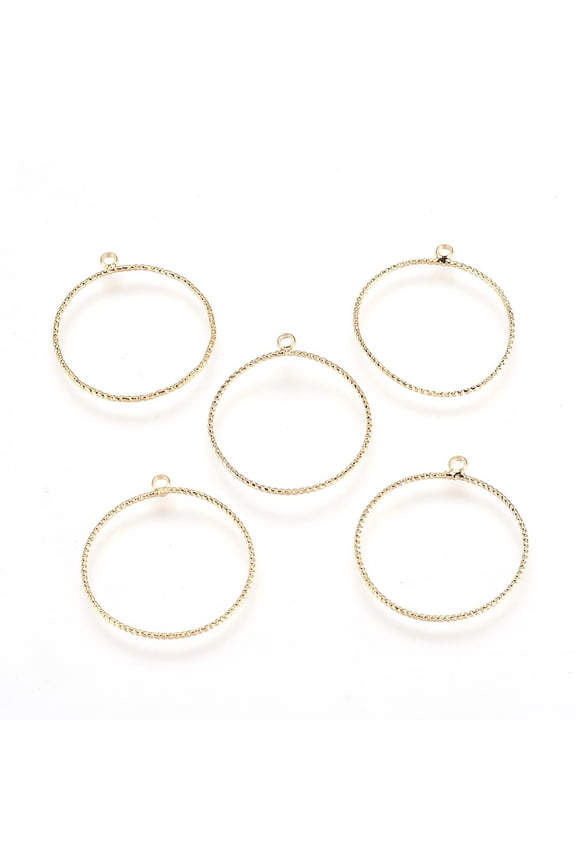 10pc Brass Pendants Ring Nickel Free Real 18K Gold Plated 28x25x1mm Hole: 1.5mm