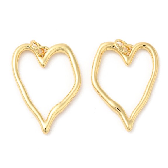 10pc Brass Pendants with Jump Ring Long-Lasting Plated Lead Free & Cadmium Free Heart Charm Real 18K Gold Plated 25.5x18.5x2mm Hole: 3mm
