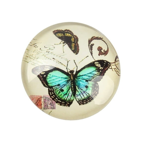 10pc Butterfly Printed Glass Half Round/Dome Cabochons Lemon Chiffon 12x4mm