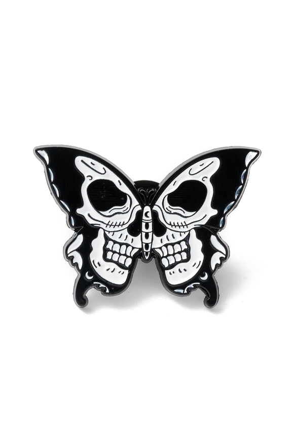 10pc Butterfly Skull Enamel Pin Halloween Alloy Brooch for Backpack Clothes Electrophoresis Black White 22x30x1.5mm Pin: 1mm