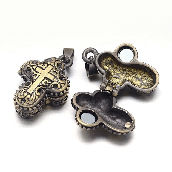 10pc Carved Rack Plating Brass Prayer Box Pendants Wish Box with Magnetic Material Nickel Free Bronze 27x18x10mm Hole: 5x3mm