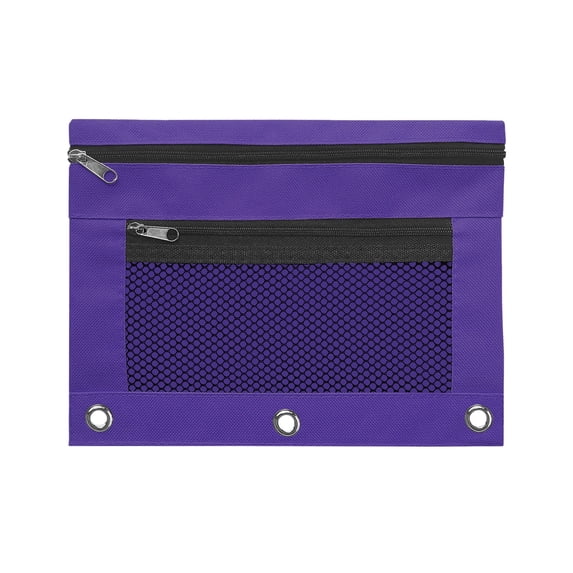 10pc Cloth Binder Pencil Case with Zipper, Three-Hole Design, Transparent Compartment, Durable Storage Organizer for Office & Home