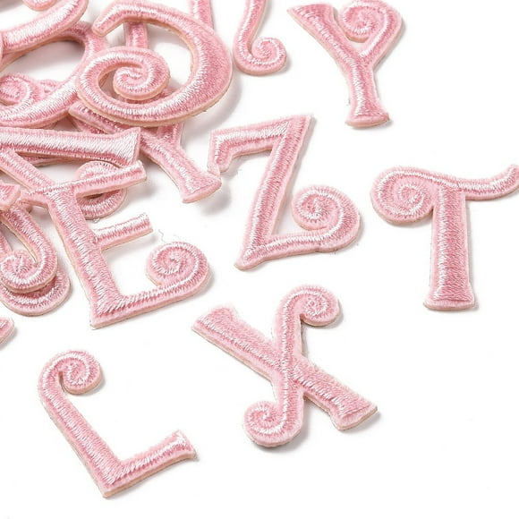 10pc Computerized Embroidery Cloth Self Adhesive Patches Stick on Patch Costume Accessories Random Mixed Letters Pink 26~33x6~28mm DIY