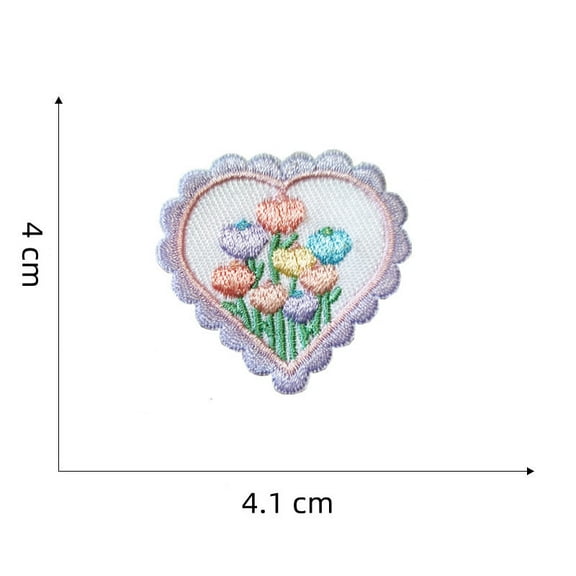 10pc Computerized Embroidery Cloth Self-adhesive/Sew on Patches Costume Accessories Heart with Flower Lilac 40x41mm