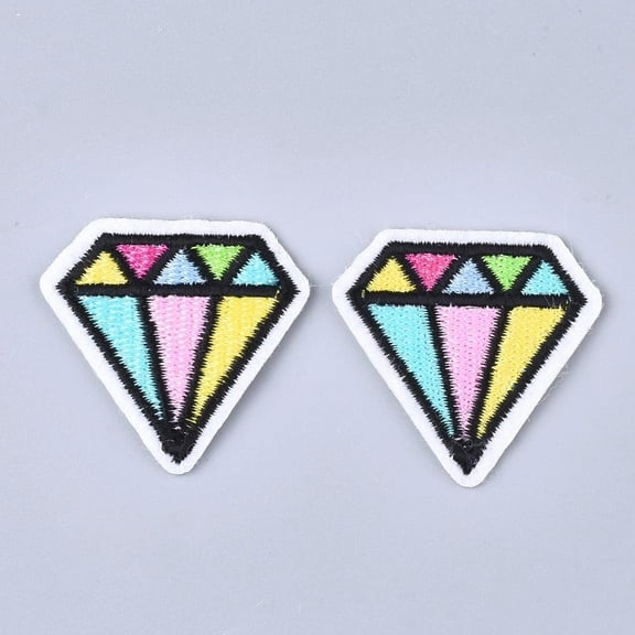 10pc Computerized Embroidery Iron-on Patches Colorful Diamond Appliques DIY