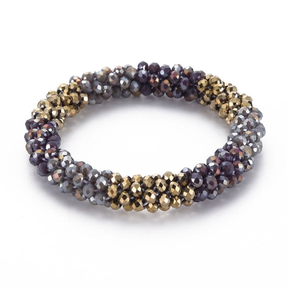 10pc Crochet Glass Beads Stretch Bracelet Women's Nepel Handmade Jewelry Dark Goldenrod Inner Diameter: 1-5/8 inch(4.2cm)
