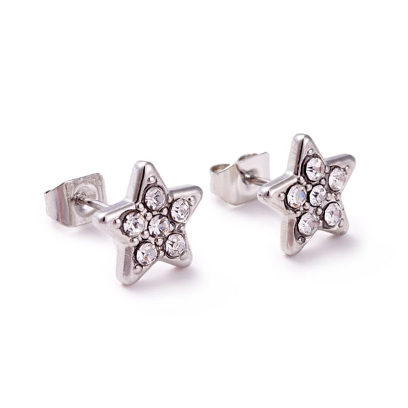 10pc Crystal Rhinestone Star Stud Earrings 304 Stainless Steel Jewelry for Women Stainless Steel Color 9x9mm Pin: 0.6mm