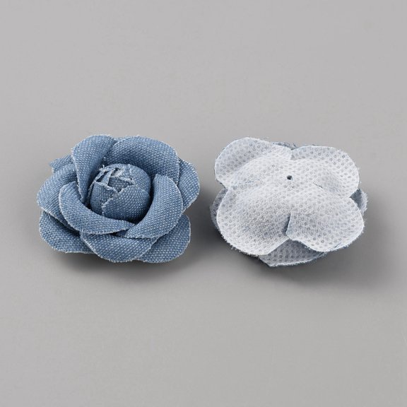 10pc Denim Cloth Flowers Jean Fabric Camelia Sewing Ornaments DIY Costume Accessories Steel Blue 41x38x14mm