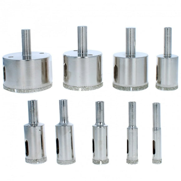 10pc Diamond Coated Hole Saw Set for Glass and Stone, 80 Grit