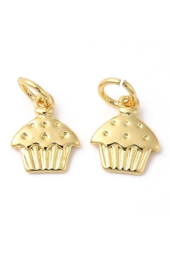 10pc Eco-Friendly Rack Plating Brass Charms with Jump Ring Long-Lasting Plated Lead Free & Cadmium Free Cake Charm Real 18K Gold Plated 11x9x2mm Hole: 3.5mm