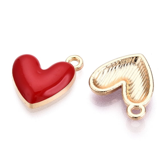 10pc Eco-Friendly Zinc Alloy Pendants with Enamel Cadmium Free & Nickel Free & Lead Free Heart Light Gold Crimson 16x15x3mm Hole: 1.6mm DIY