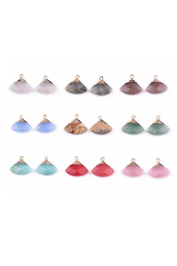 10pc Electroplate Natural Mixed Stone Pendants for DIY Jewelry Making with Brass Findings Faceted Triangle Golden 17~18x19~20x6~7mm Hole: 1.8mm