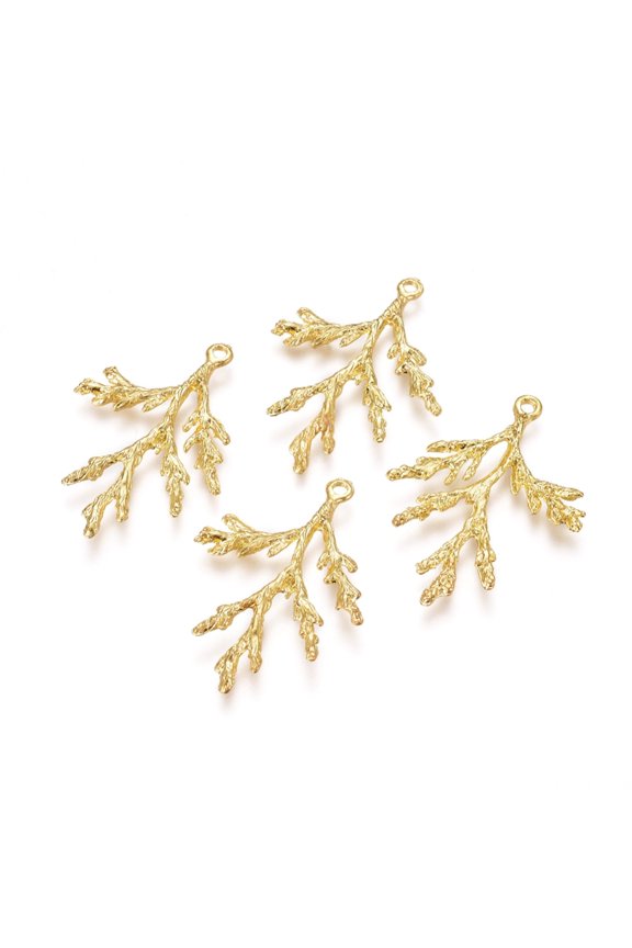 10pc Electroplated Alloy Pendants Branch Real 18K Gold Plated 36x26x3mm Hole: 1.8mm