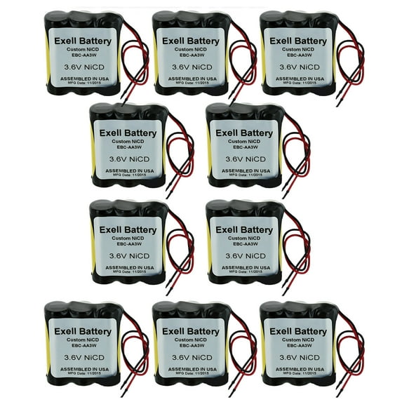 10pc Exell 3.6V Custom NiCd 1000mAh Battery Pack w/ 5" AWG Bare Wire Leads
