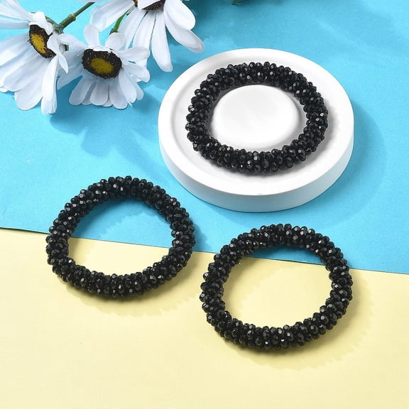 10pc Faceted Opaque Glass Beads Stretch Bracelets Torsade Bracelets Random Color Rope Rondelle Black Inner Diameter: 2 inch(5cm)