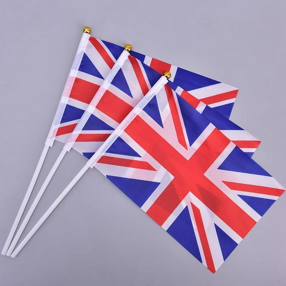 10pc Hand Held Wave Union Jack Flag Party Celebration Britain UK Banner+Polh WA