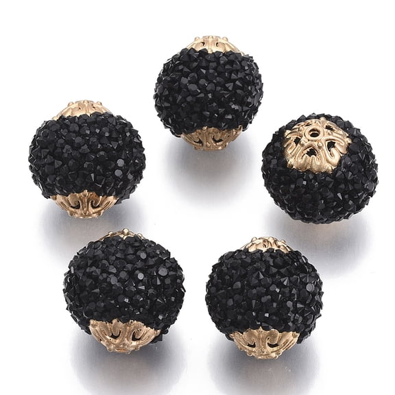 10pc Handmade Indonesia Beads with Metal Findings Round Golden Black 19.5x18.5~19mm Hole: 1.5mm