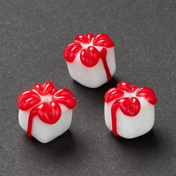 10pc Handmade Lampwork Beads Gift Box for Christmas White 10~13x11~13x11~13mm Hole: 2~3mm
