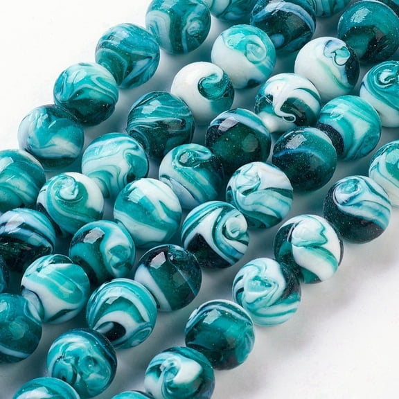 10pc Handmade Lampwork Beads Round Dark Cyan 14mm Hole: 1~2mm DIY