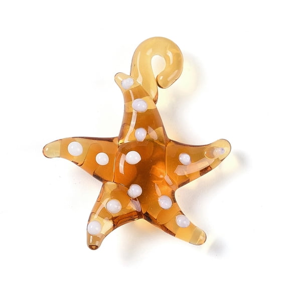 10pc Handmade Lampwork Pendants Bumpy Starfish Sandy Brown 28~34x27~30x7~8.5mm Hole: 2~2.5mm