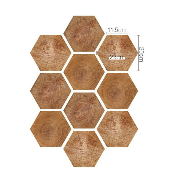 10pc Hexagon Wood Grain PVC Wall Stickers Waterproof Imitation Wood Grain Self-adhesive Tile Stickers Decals Stickers Vinyl Art