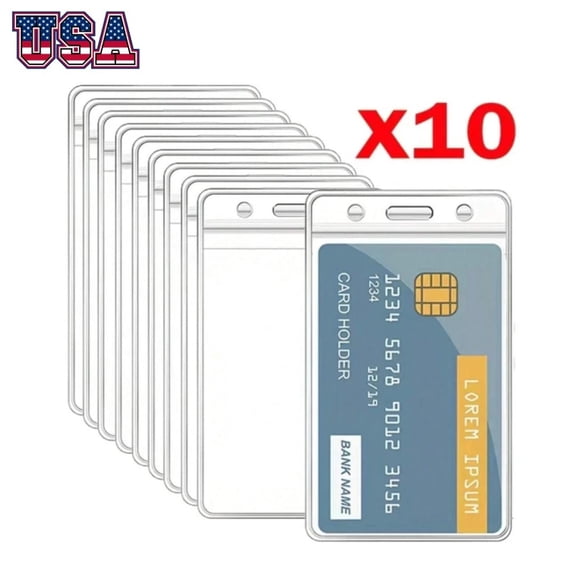 10pc ID Card Badge Holder Vertical Clear Reusable Soft Waterproof Office ID Case