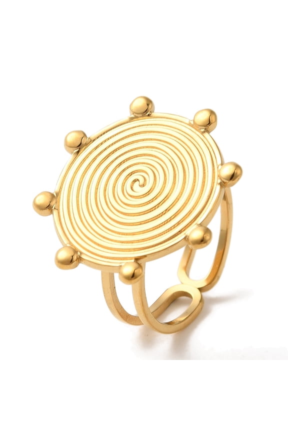 10pc Ion Plating(IP) 304 Stainless Steel Finger Rings Sun Real 18K Gold Plated Inner Diameter: Adjustable