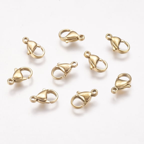 10pc Ion Plating(IP) 304 Stainless Steel Lobster Claw Clasps Parrot Trigger Clasps Golden 12x7x3.5mm