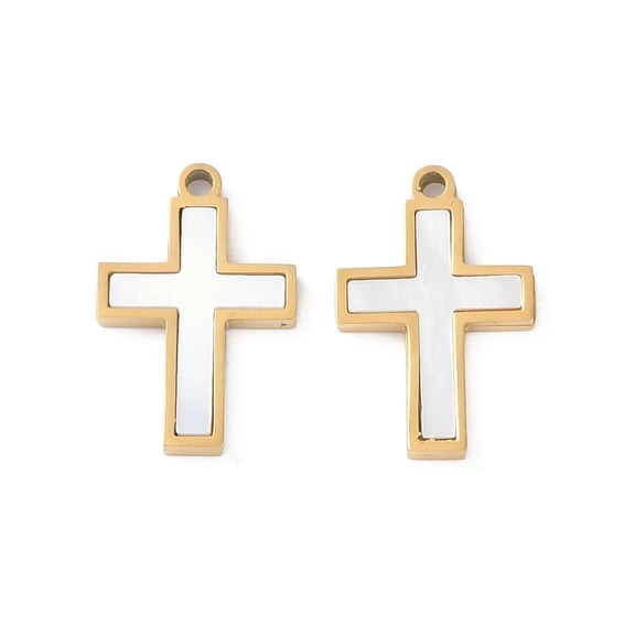 10pc Ion Plating(IP) 304 Stainless Steel Pendants Natural White Shell Charms Real 18K Gold Plated 16.9x11.5x1.8mm Hole: 1.4mm