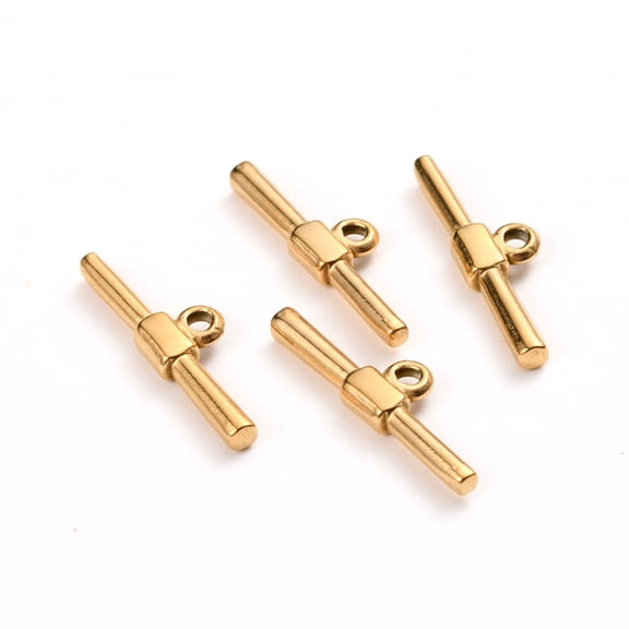10pc Ion Plating(IP) 304 Stainless Steel Toggle Clasps Parts Bar Golden 23.5x7x3mm Hole: 1.8mm