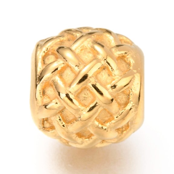 10pc Ion Plating(IP) 316 Surgical Stainless Steel European Beads Large Hole Beads Barrel with Weave Pattern Golden 10x9.5mm Hole: 4mmDIY