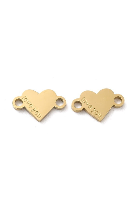 10pc Ion Plating(IP) 316L Surgical Stainless Steel Connector Charms Nickel Free Heart Links with Word Love You Real 18K Gold Plated 8x13x1.5mm Hole: 1.8mm
