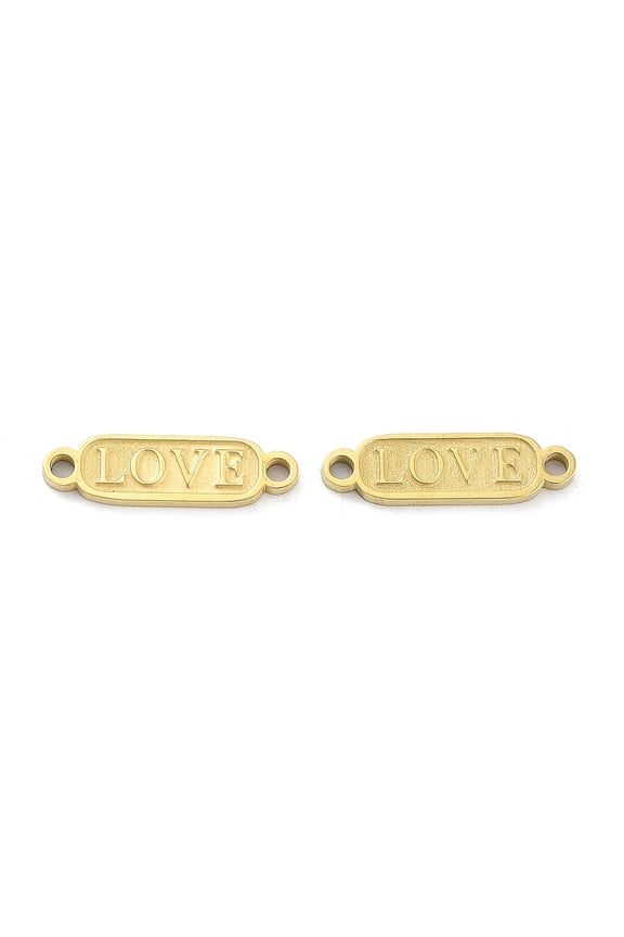 10pc Ion Plating(IP) 316L Surgical Stainless Steel Connector Charms Nickel Free Oval with Word Love Real 18K Gold Plated 4x14.5x1mm Hole: 1.2mm
