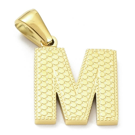 10pc Ion Plating(IP) 316L Surgical Stainless Steel Pendants Nickel Free Letter Charm Textured Letter M 16.5x14x1.6mm Hole: 3.5mm