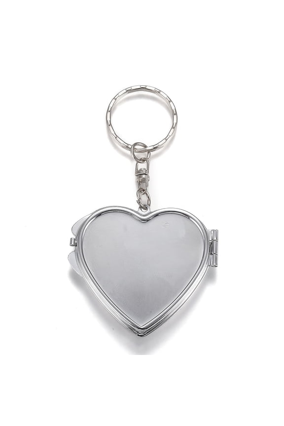 10pc Iron Folding Mirror Keychain Travel Portable Compact Pocket Mirror Blank Base for UV Resin Craft Heart Platinum 9.2cm