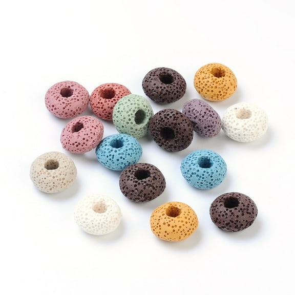 10pc Lava Rock Gemstone European Beads Large Hole Beads No Metal Core Mixed Color 15~16.5x9~10mm Hole: 5mm