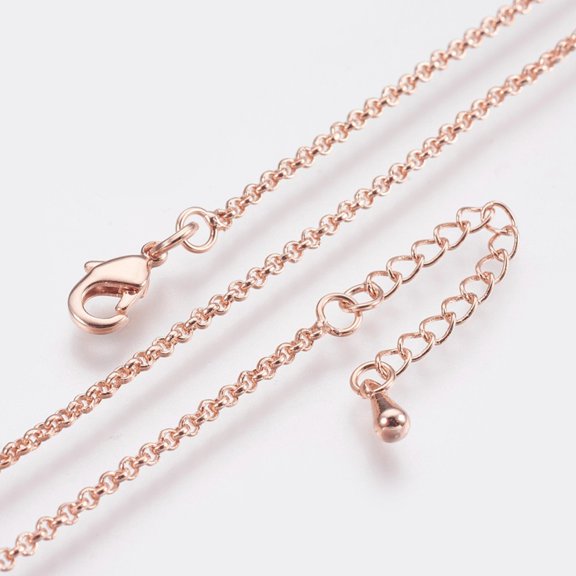 10pc Long-Lasting Plated Brass Cable Chain Necklaces with Lobster Claw Clasp Nickel Free Real Rose Gold Plated 18.1 inch (46cm) 1.6mm