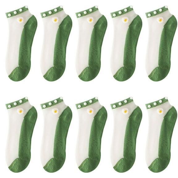 (10pc)MSJUHEG Sheer Ankle Socks,Trouser Socks Women,Dress Socks Women,Lace Socks,Mesh Socks,Beaded Socks 10pcs Short Mesh Splice Little Breathable Cute Socks Green 2 One Size