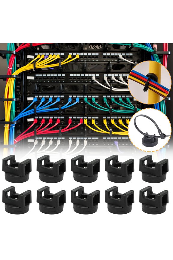 10pc Magnetic Cable Tie Mounts | Heavy-Duty 7.7lb Hold | Organize Wires for Home, Office, Car & Desk | Includes 10 Bases & Ties